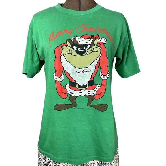 Vintage Other - Vintage Christmas T-Shirt (M) 80s Single Stitch Looney Tunes Taz Devil Santa